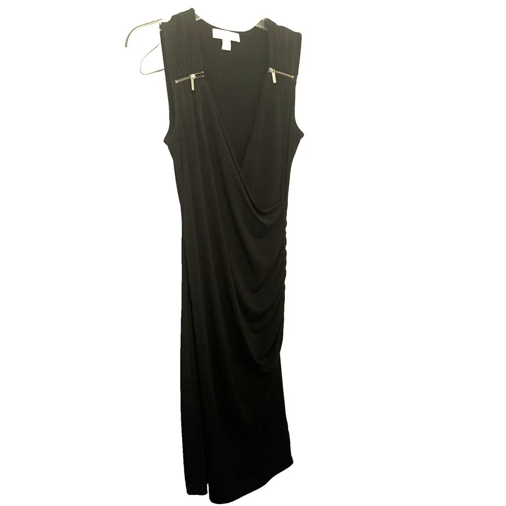 MICHAEL Michael Kors Dress‎ Womens SM Black Ruched Zipper Date Night Academia
